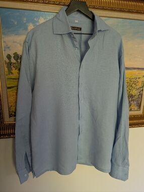 Island Importer Light Blue Linen Shirt Large